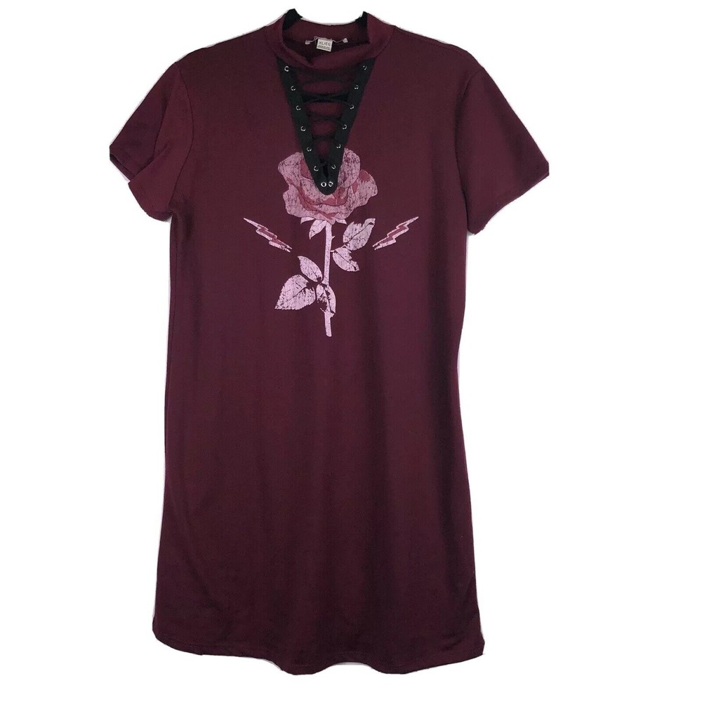 WOMENS Dress Size XL Burgandy Laceup Neck